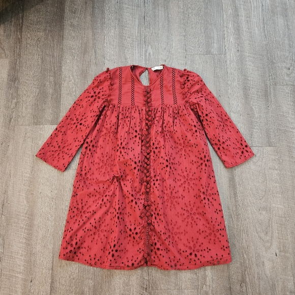 Zara Trafaluc Eyelet  Dress Size XS Burgundy - Picture 5 of 9